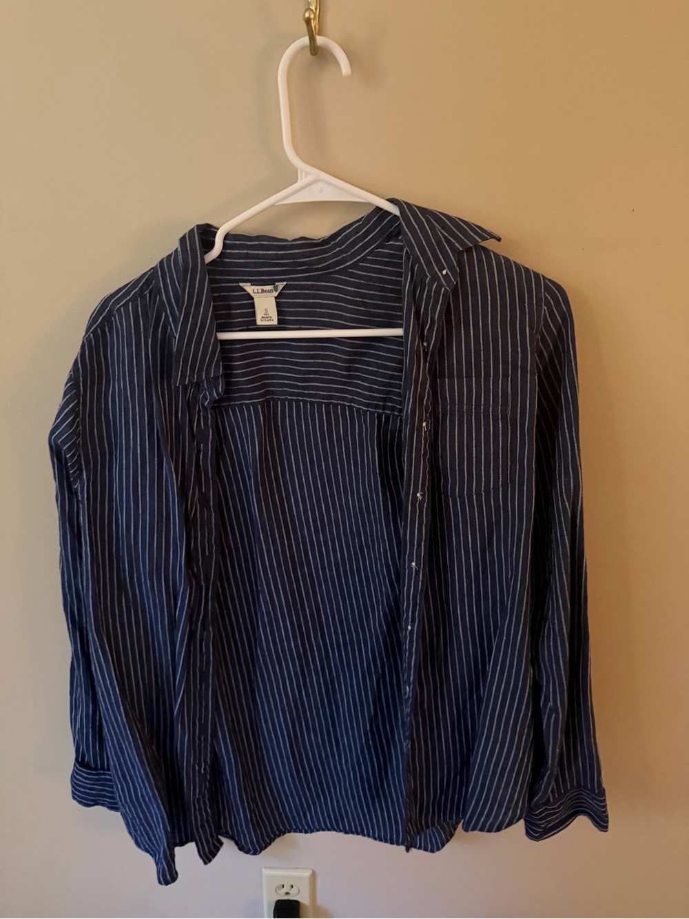 L.L. Bean Navy Pinstripe Button-Up Shirt